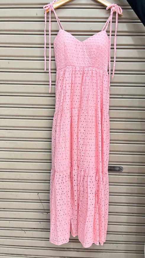 Summer Embroidered Patchwork Spaghetti Straps Flounce Long Dresses